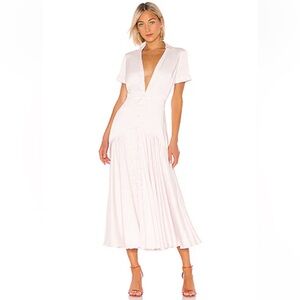 Alexis Cream Pleated Midi Dress with Flutter Sleeves
